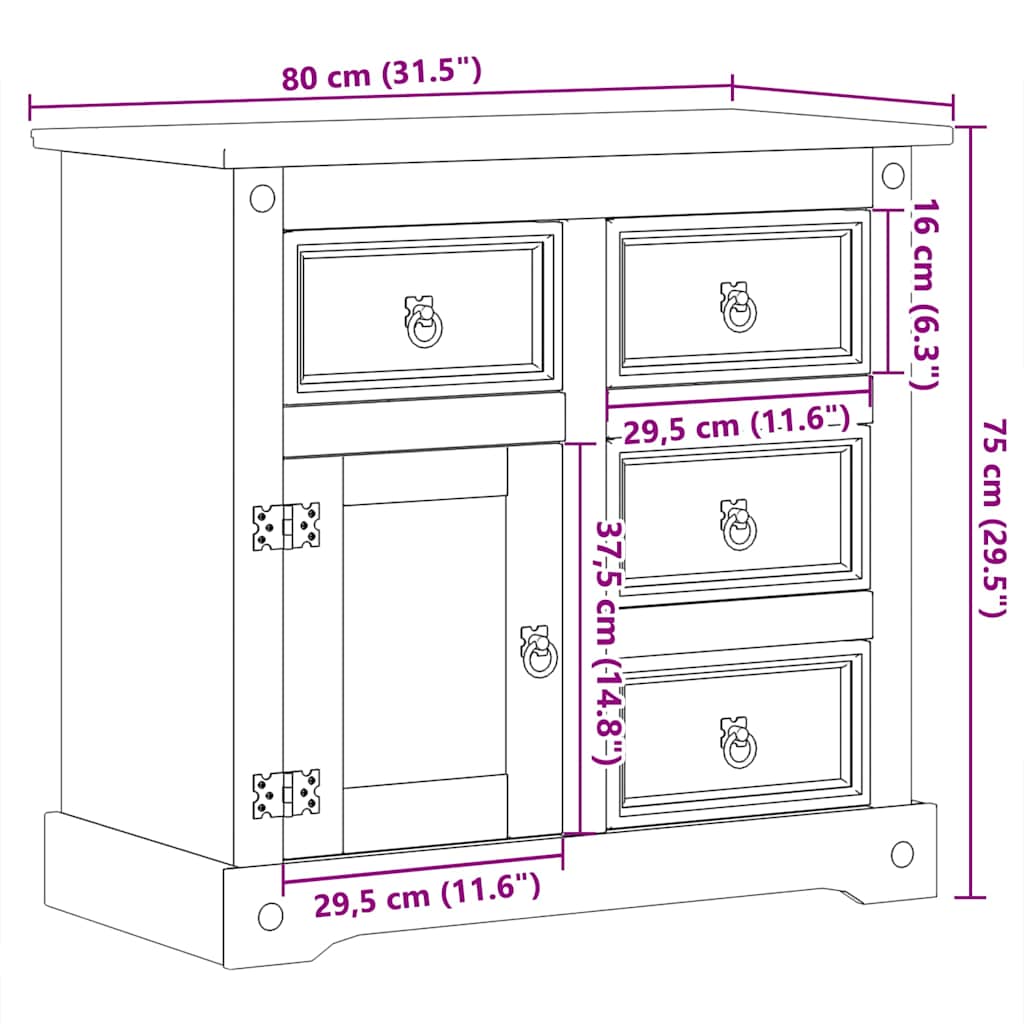 Dressoir Corona 87x40x76 cm massief grenenhout is nu te koop bij PeponiXL, paradijselijk wonen!