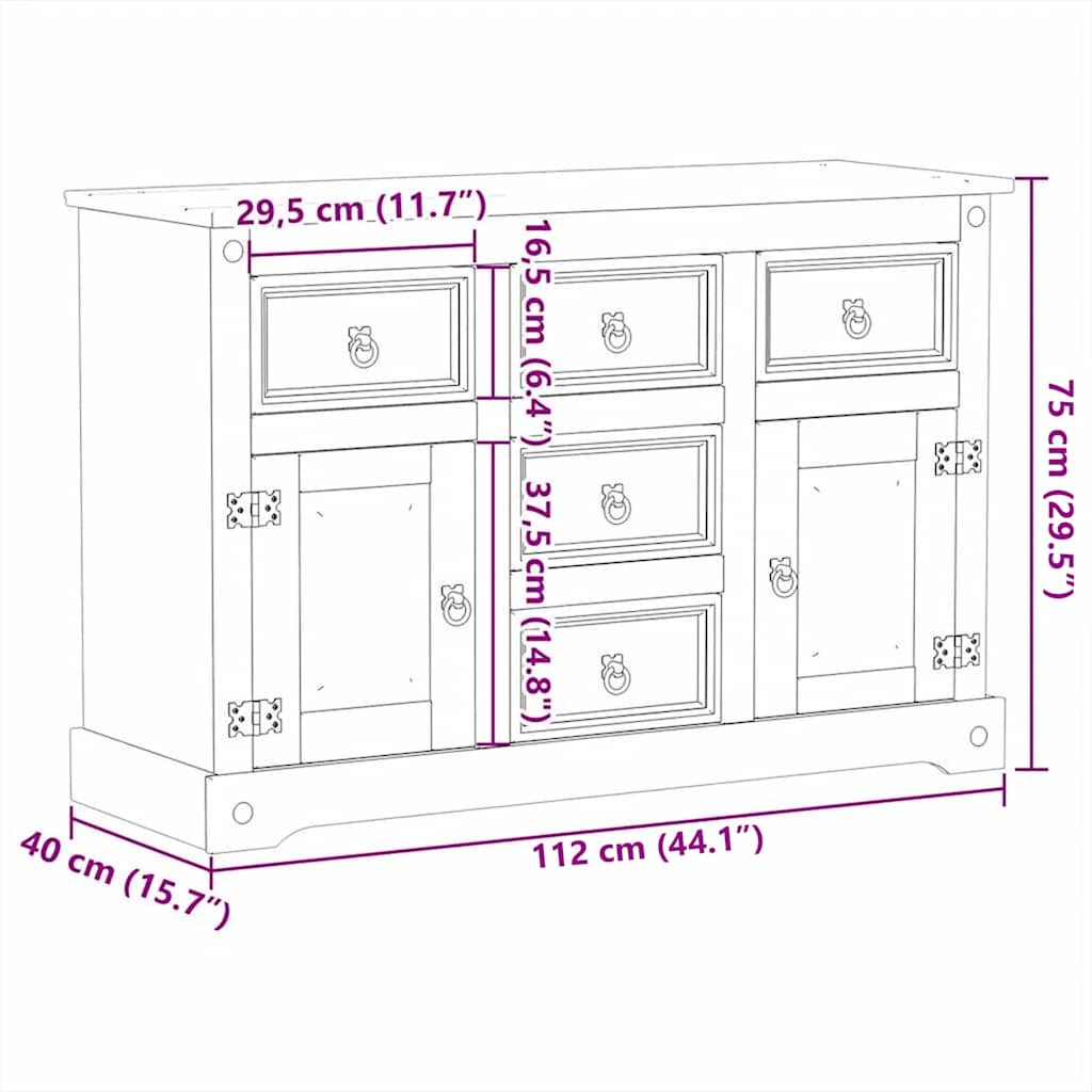 Dressoir Corona 112x40x75 cm massief grenenhout is nu te koop bij PeponiXL, paradijselijk wonen!