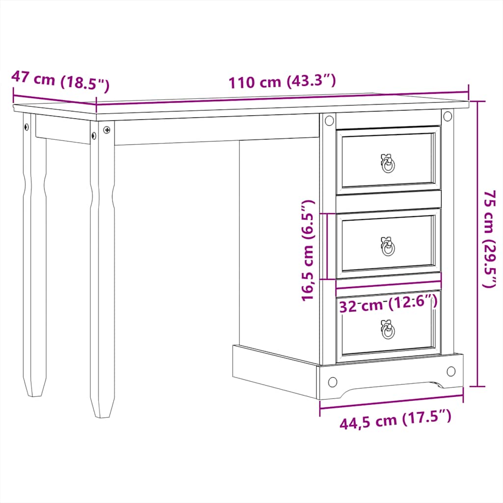 Kaptafel Corona 110x47x75 cm massief grenenhout is nu te koop bij PeponiXL, paradijselijk wonen!