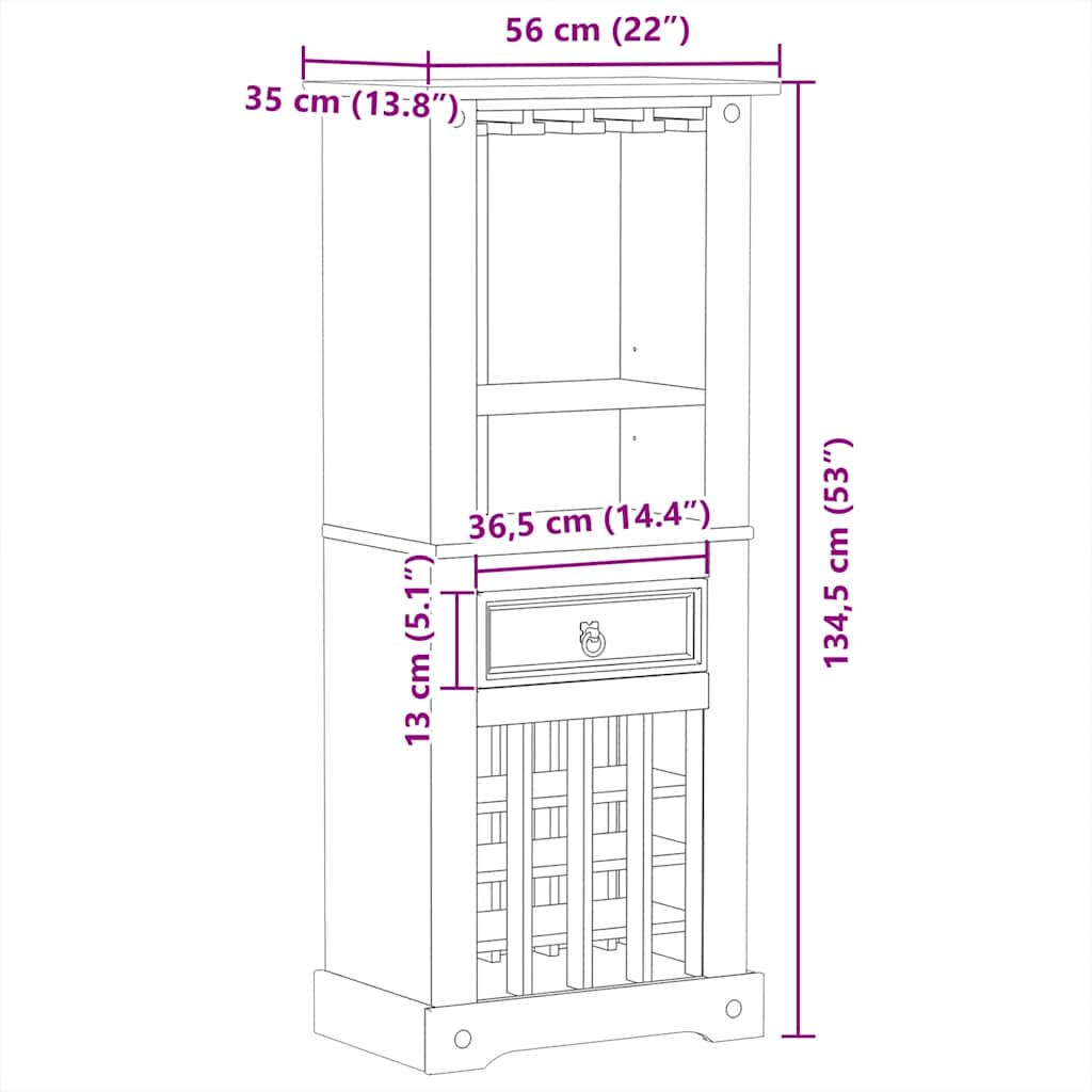 Wijnrek Corona 56x35x134,5 cm massief grenenhout is nu te koop bij PeponiXL, paradijselijk wonen!