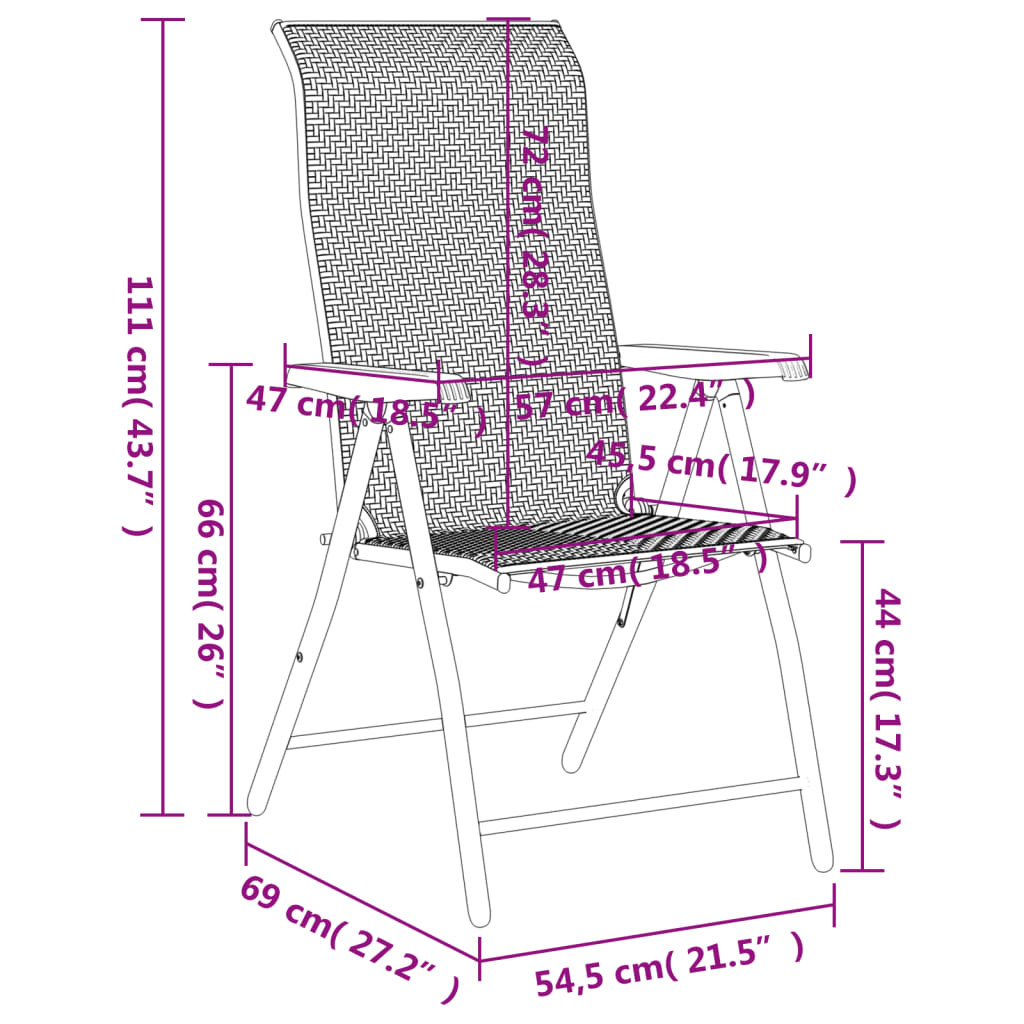 Tuinstoelen 2 st inklapbaar poly rattan bruin is nu te koop bij PeponiXL, paradijselijk wonen!