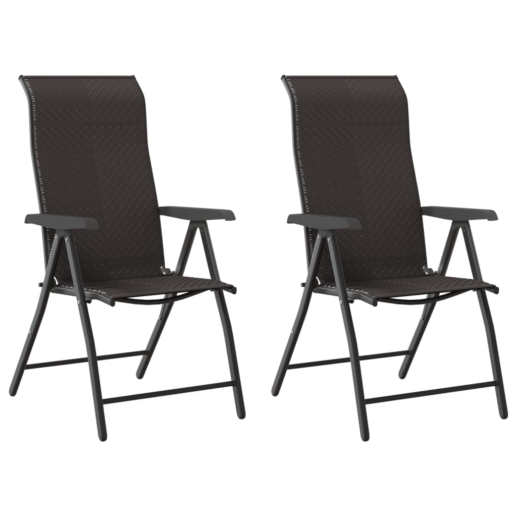 Tuinstoelen 2 st inklapbaar poly rattan zwarte koffiekleur is nu te koop bij PeponiXL, paradijselijk wonen!