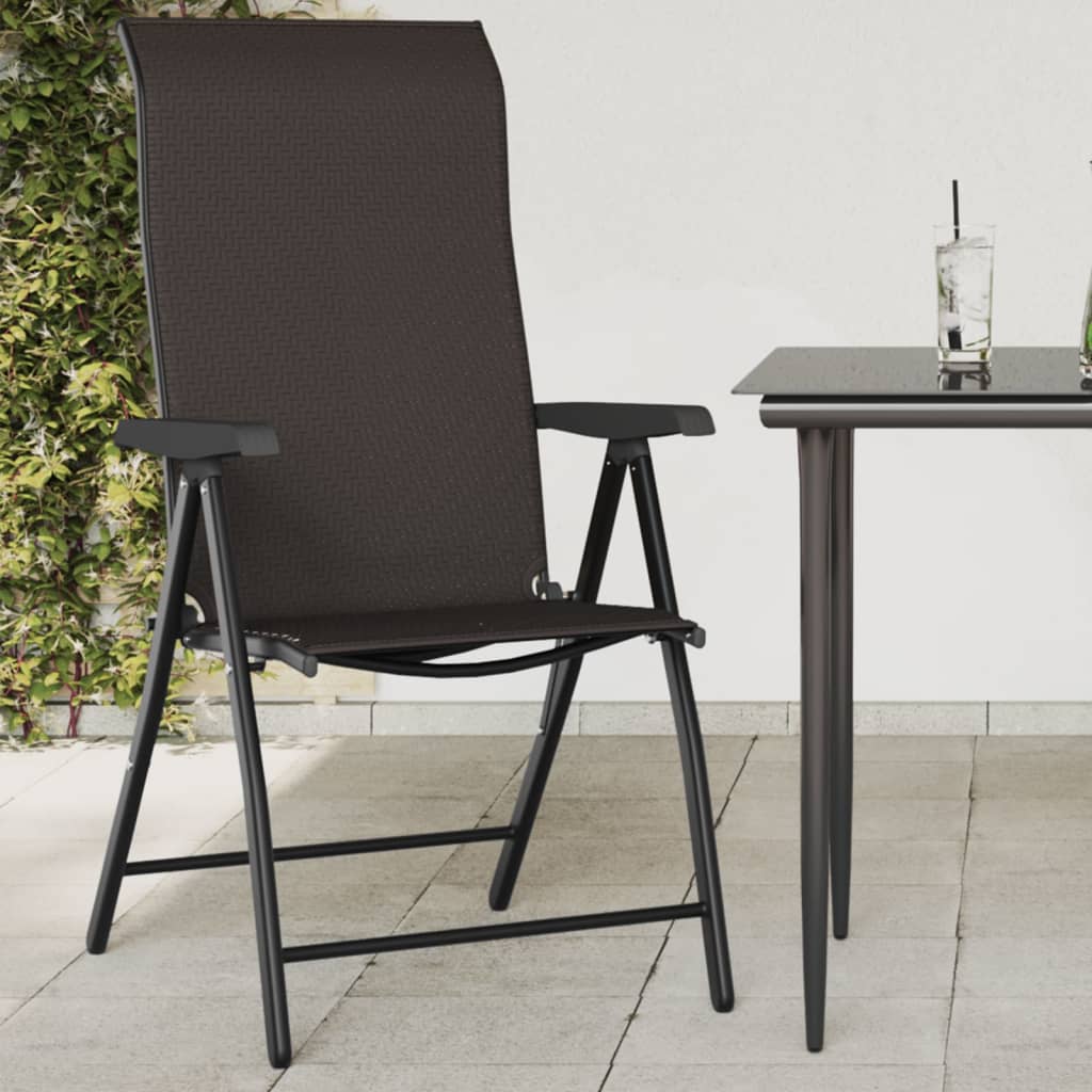 Tuinstoelen 2 st inklapbaar poly rattan zwarte koffiekleur is nu te koop bij PeponiXL, paradijselijk wonen!
