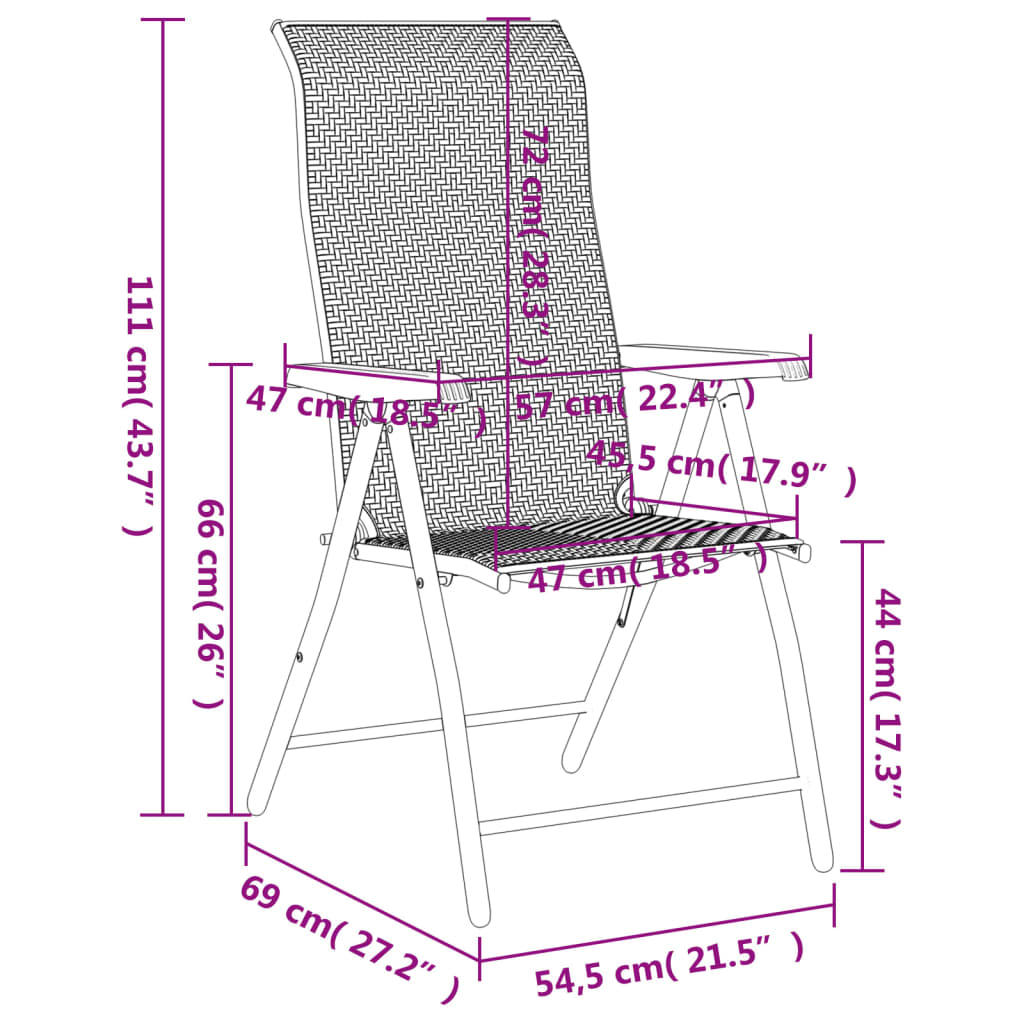 Tuinstoelen 2 st inklapbaar poly rattan grijs is nu te koop bij PeponiXL, paradijselijk wonen!