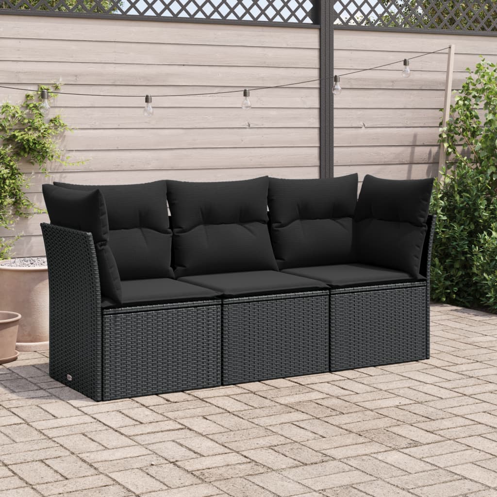 3-delige Loungeset met kussens poly rattan zwart is nu te koop bij PeponiXL, paradijselijk wonen!