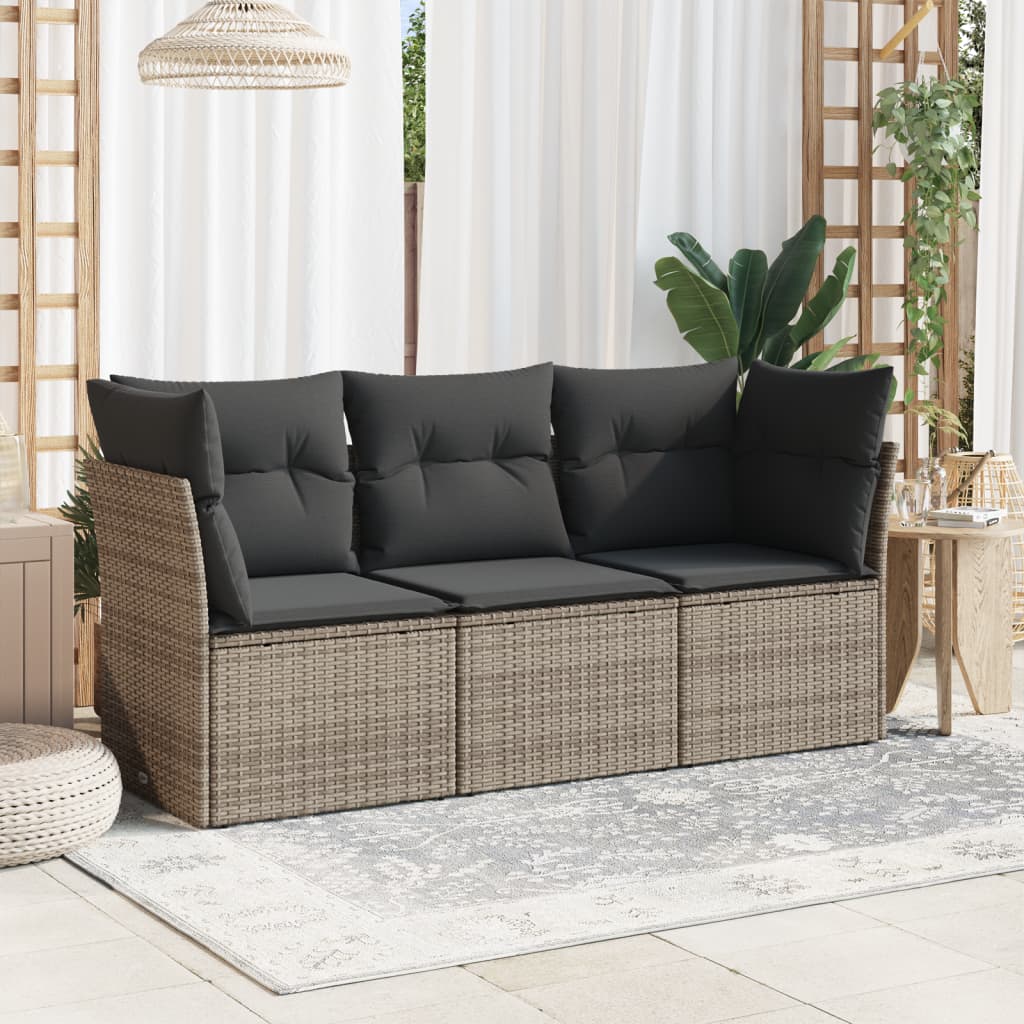 3-delige Loungeset met kussens poly rattan grijs is nu te koop bij PeponiXL, paradijselijk wonen!