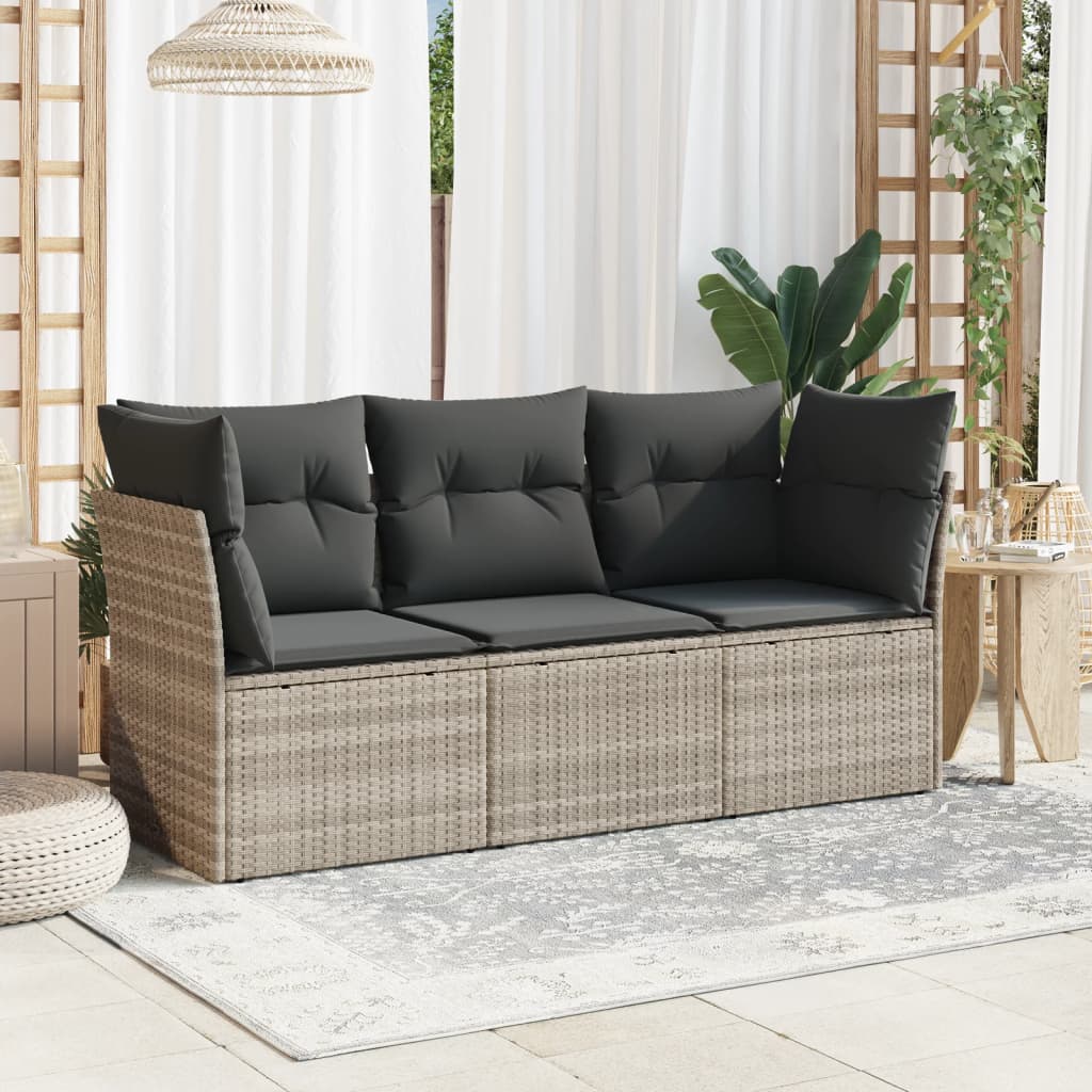 3-delige Loungeset met kussens poly rattan lichtgrijs is nu te koop bij PeponiXL, paradijselijk wonen!