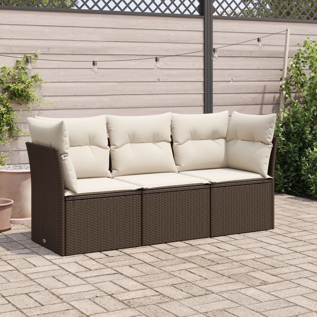 3-delige Loungeset met kussens poly rattan bruin is nu te koop bij PeponiXL, paradijselijk wonen!
