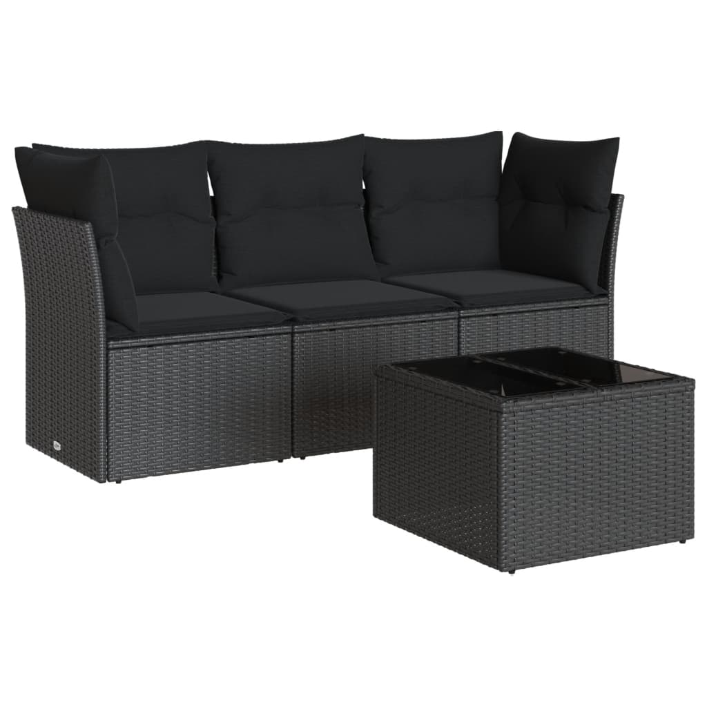 4-delige Loungeset met kussens poly rattan zwart is nu te koop bij PeponiXL, paradijselijk wonen!