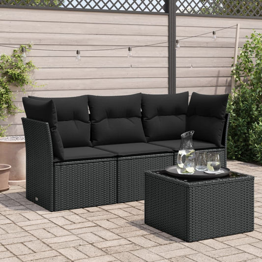 4-delige Loungeset met kussens poly rattan zwart is nu te koop bij PeponiXL, paradijselijk wonen!