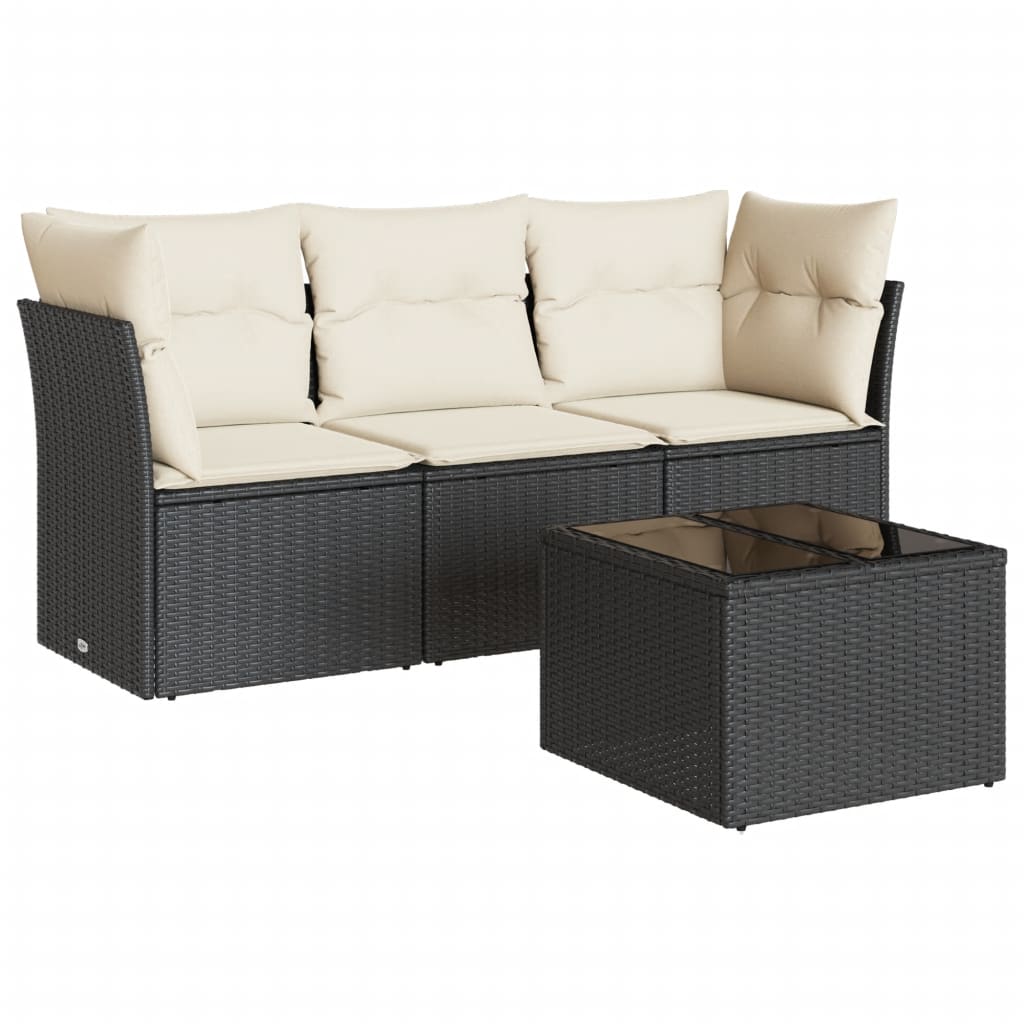 4-delige Loungeset met kussens poly rattan zwart is nu te koop bij PeponiXL, paradijselijk wonen!