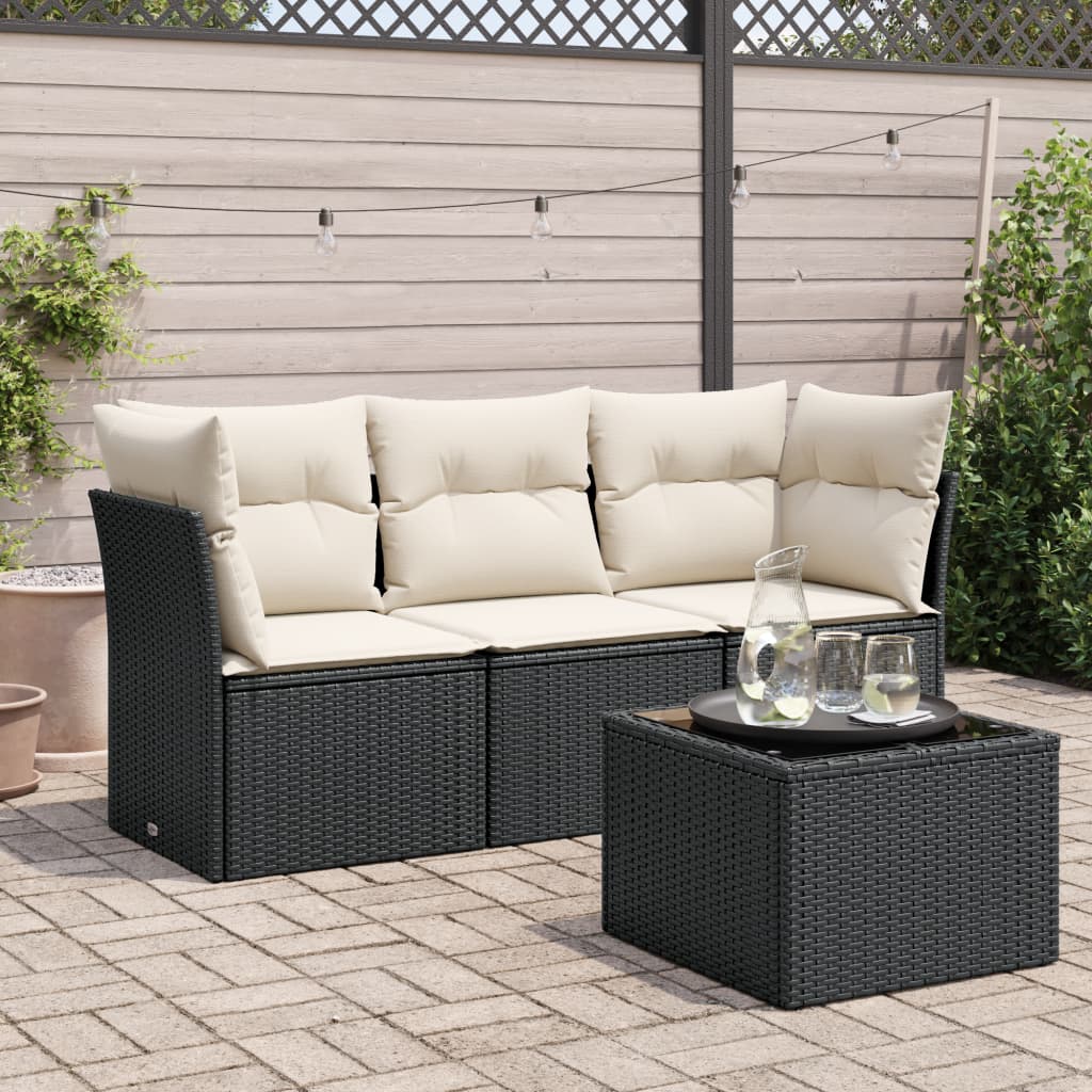 4-delige Loungeset met kussens poly rattan zwart is nu te koop bij PeponiXL, paradijselijk wonen!