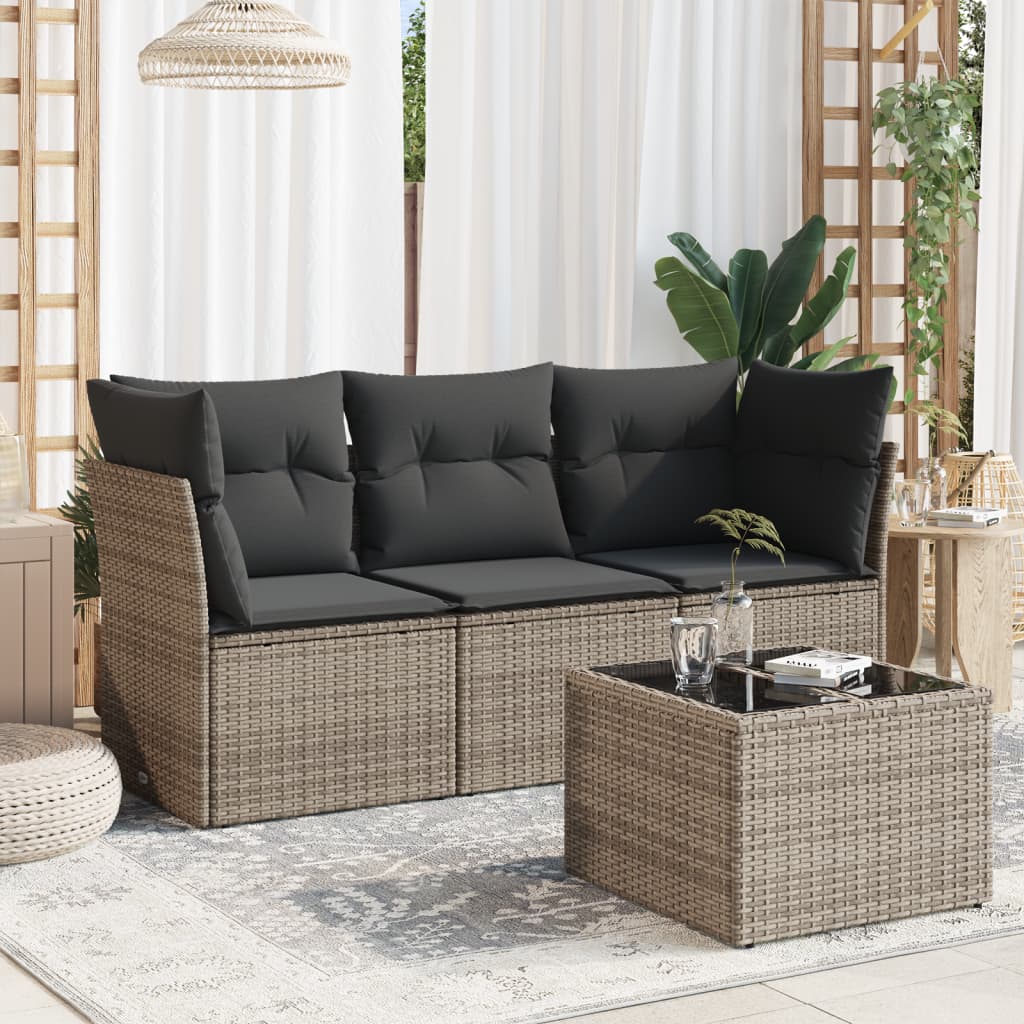 4-delige Loungeset met kussens poly rattan grijs is nu te koop bij PeponiXL, paradijselijk wonen!