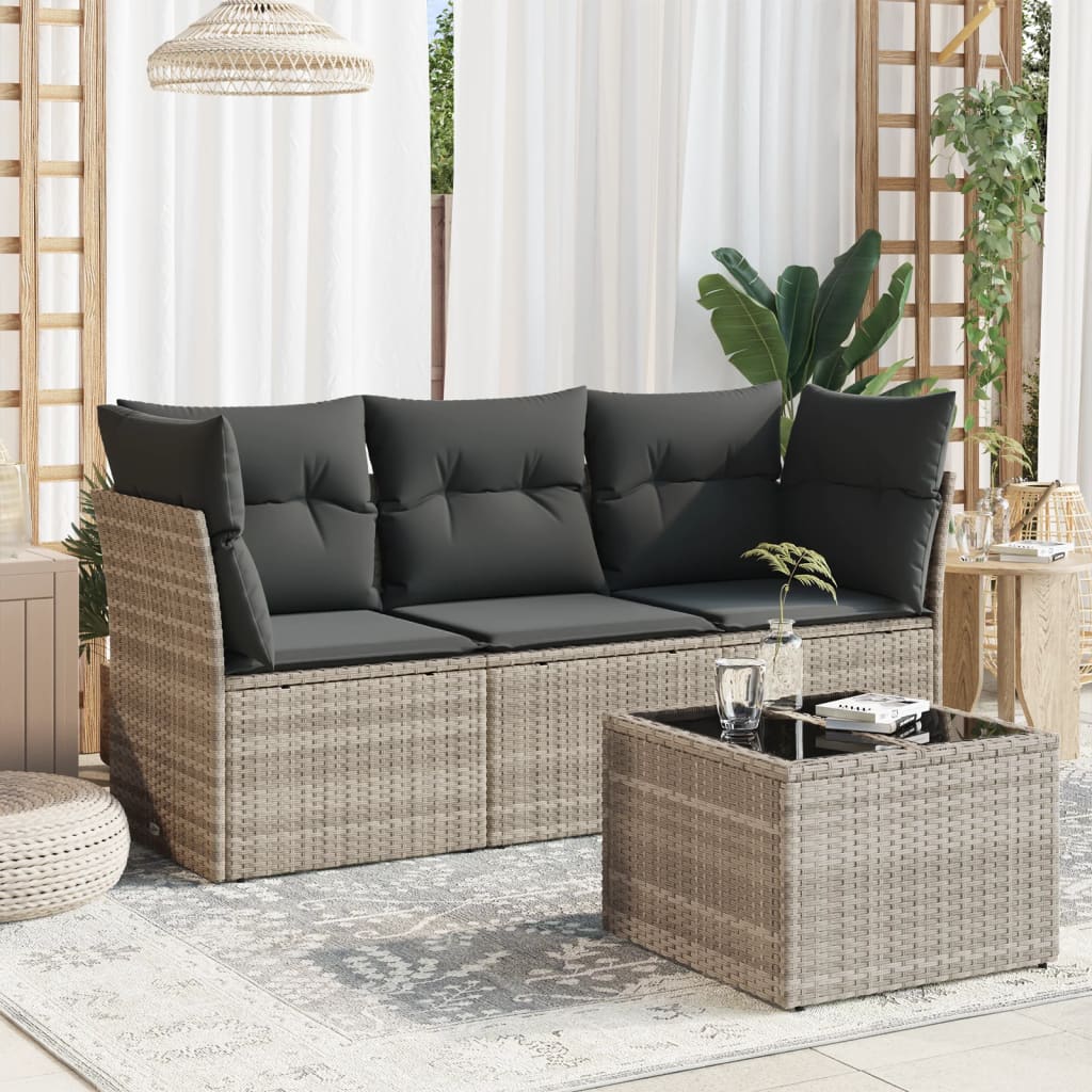4-delige Loungeset met kussens poly rattan lichtgrijs is nu te koop bij PeponiXL, paradijselijk wonen!