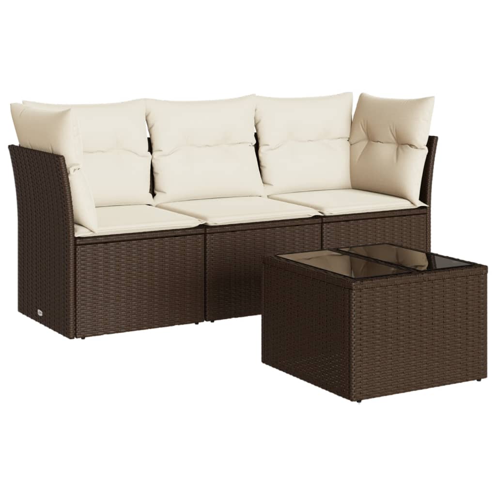 4-delige Loungeset met kussens poly rattan bruin is nu te koop bij PeponiXL, paradijselijk wonen!