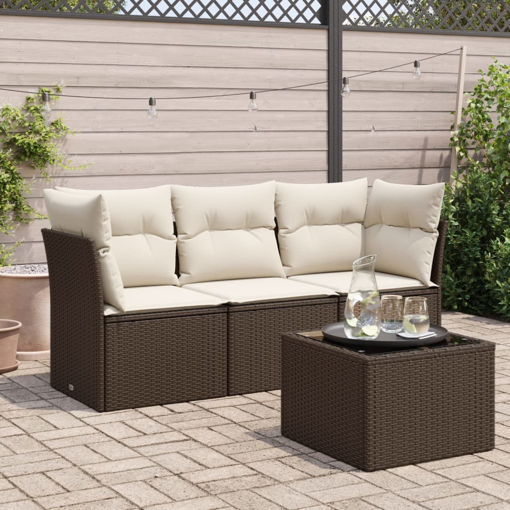 4-delige Loungeset met kussens poly rattan bruin is nu te koop bij PeponiXL, paradijselijk wonen!