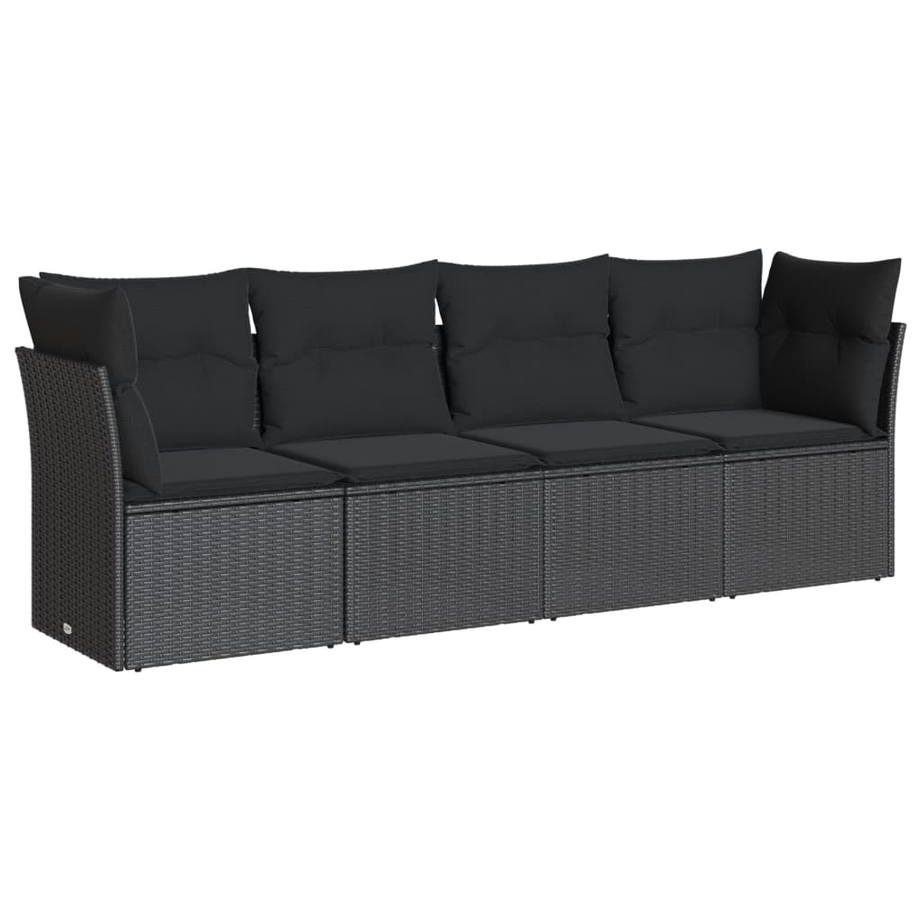 4-delige Loungeset met kussens poly rattan zwart is nu te koop bij PeponiXL, paradijselijk wonen!