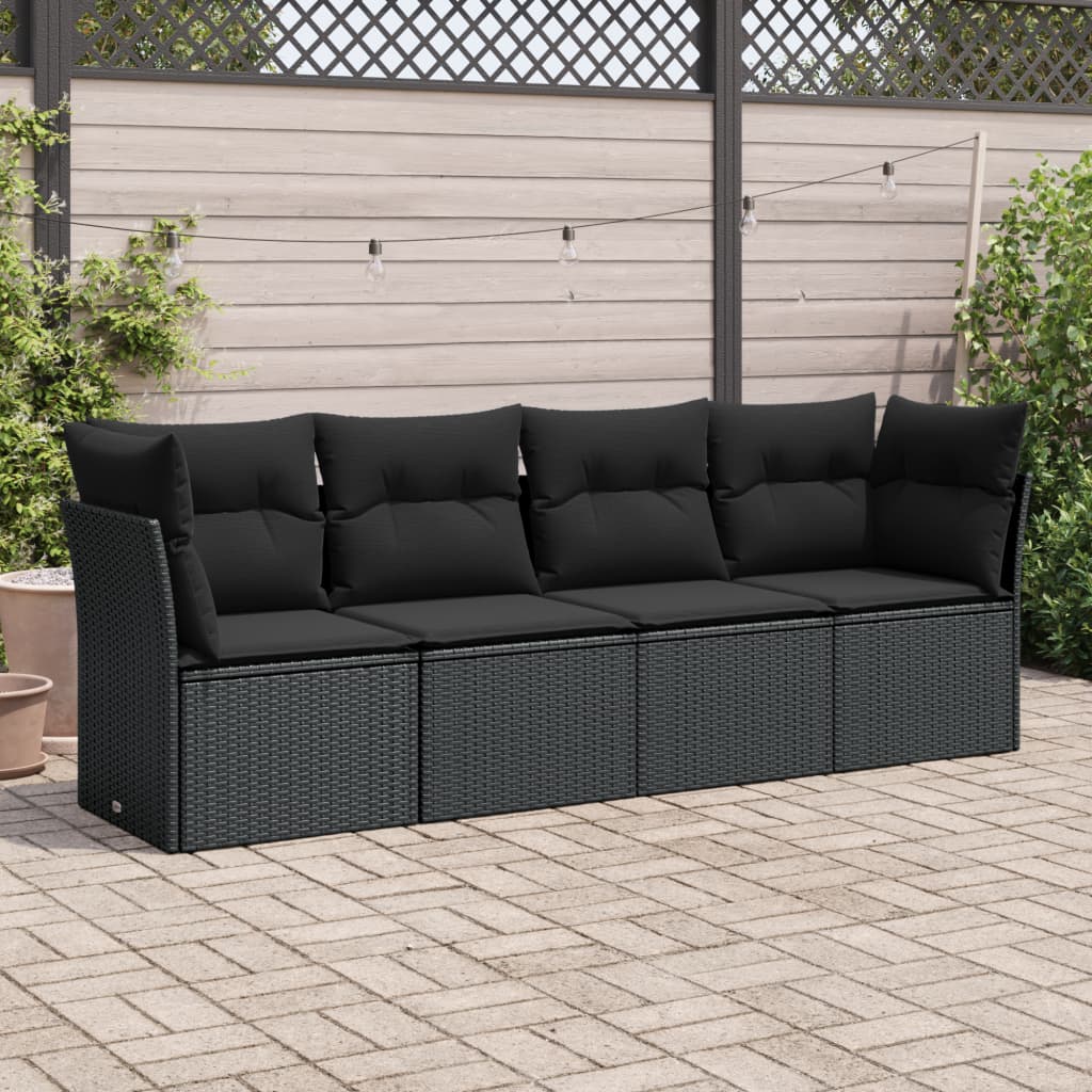 4-delige Loungeset met kussens poly rattan zwart is nu te koop bij PeponiXL, paradijselijk wonen!