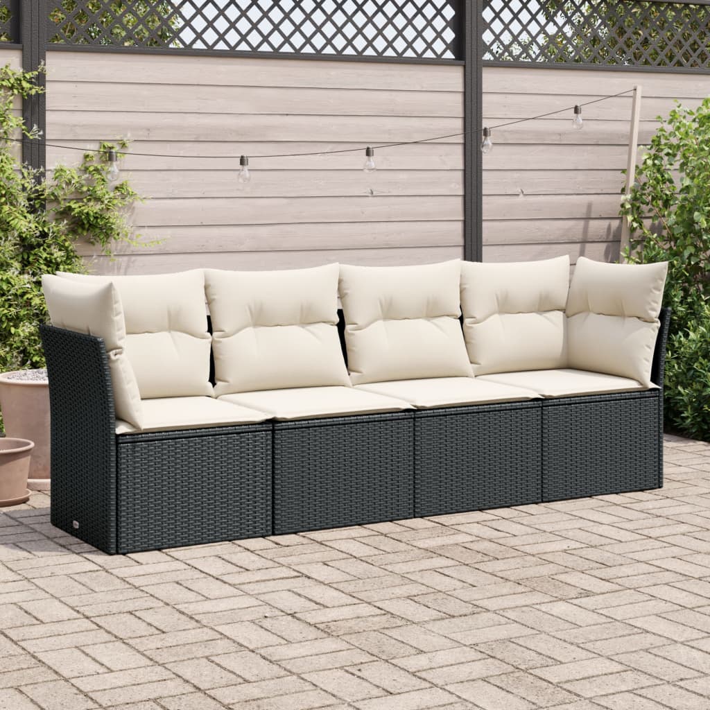 4-delige Loungeset met kussens poly rattan zwart is nu te koop bij PeponiXL, paradijselijk wonen!
