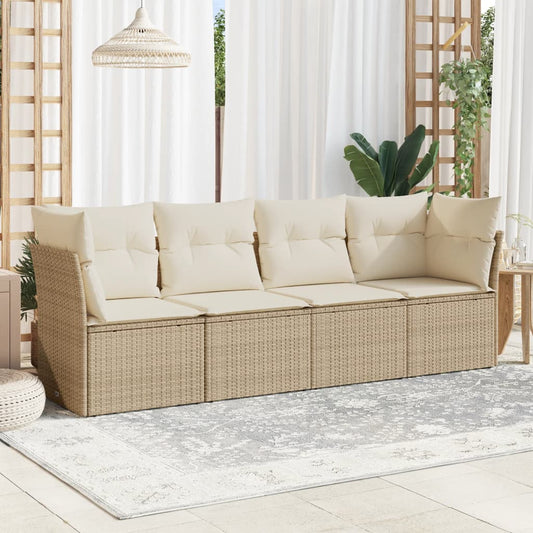 4-delige Loungeset met kussens poly rattan beige is nu te koop bij PeponiXL, paradijselijk wonen!