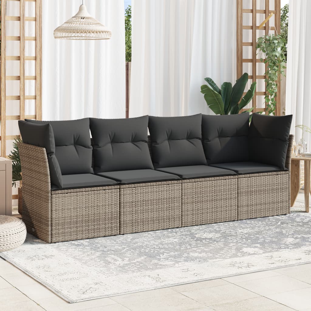 4-delige Loungeset met kussens poly rattan grijs is nu te koop bij PeponiXL, paradijselijk wonen!