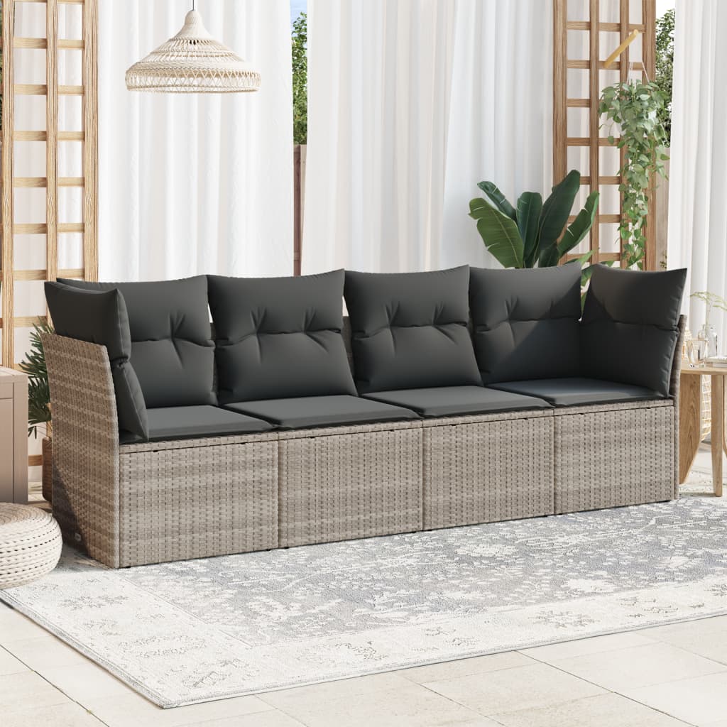 4-delige Loungeset met kussens poly rattan lichtgrijs is nu te koop bij PeponiXL, paradijselijk wonen!