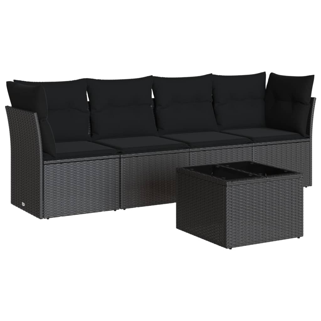 5-delige Loungeset met kussens poly rattan zwart is nu te koop bij PeponiXL, paradijselijk wonen!