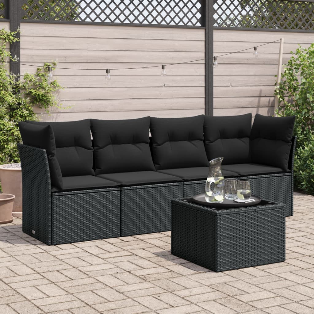 5-delige Loungeset met kussens poly rattan zwart is nu te koop bij PeponiXL, paradijselijk wonen!