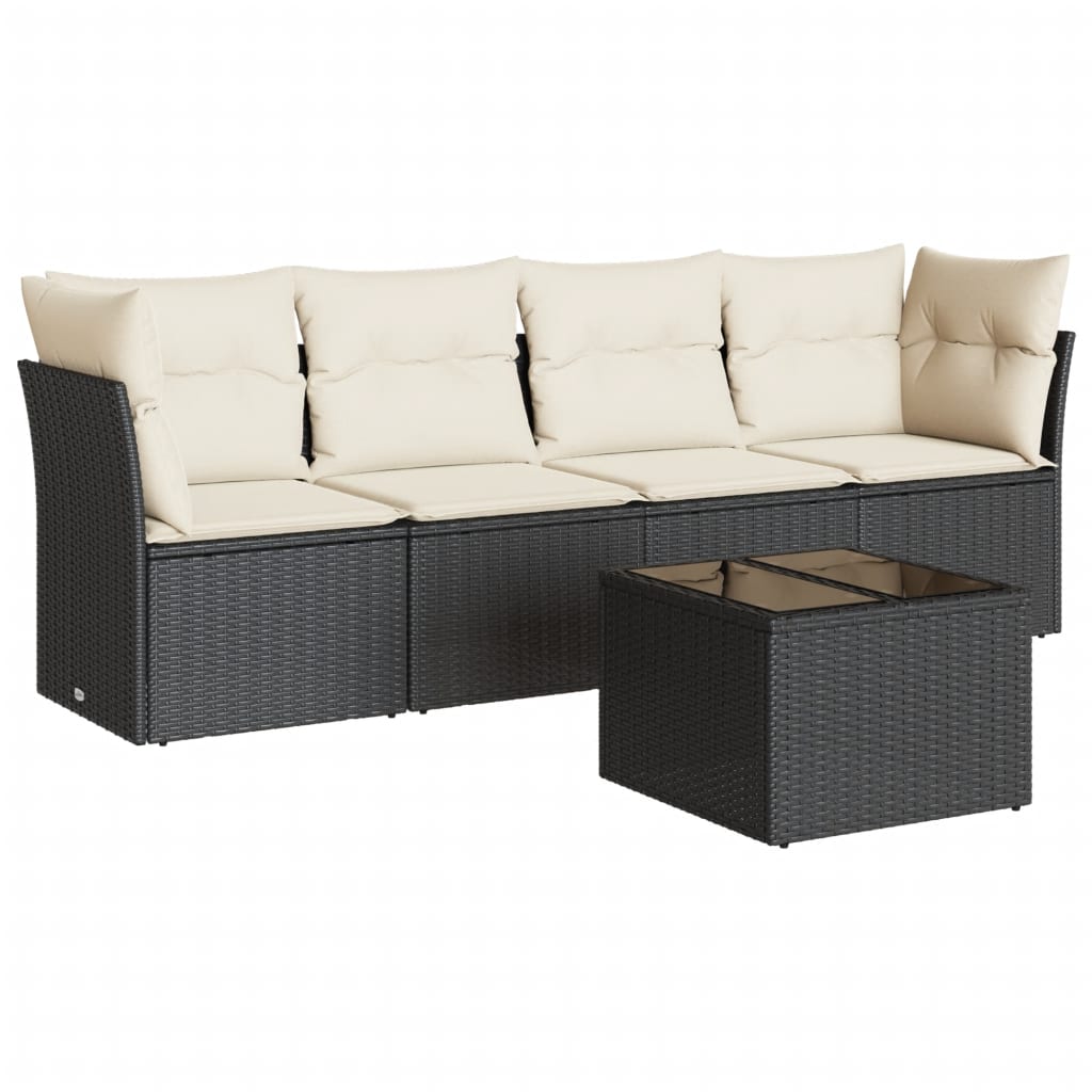 5-delige Loungeset met kussens poly rattan zwart is nu te koop bij PeponiXL, paradijselijk wonen!