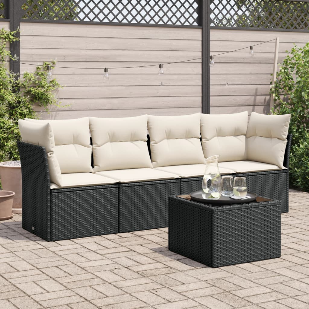 5-delige Loungeset met kussens poly rattan zwart is nu te koop bij PeponiXL, paradijselijk wonen!