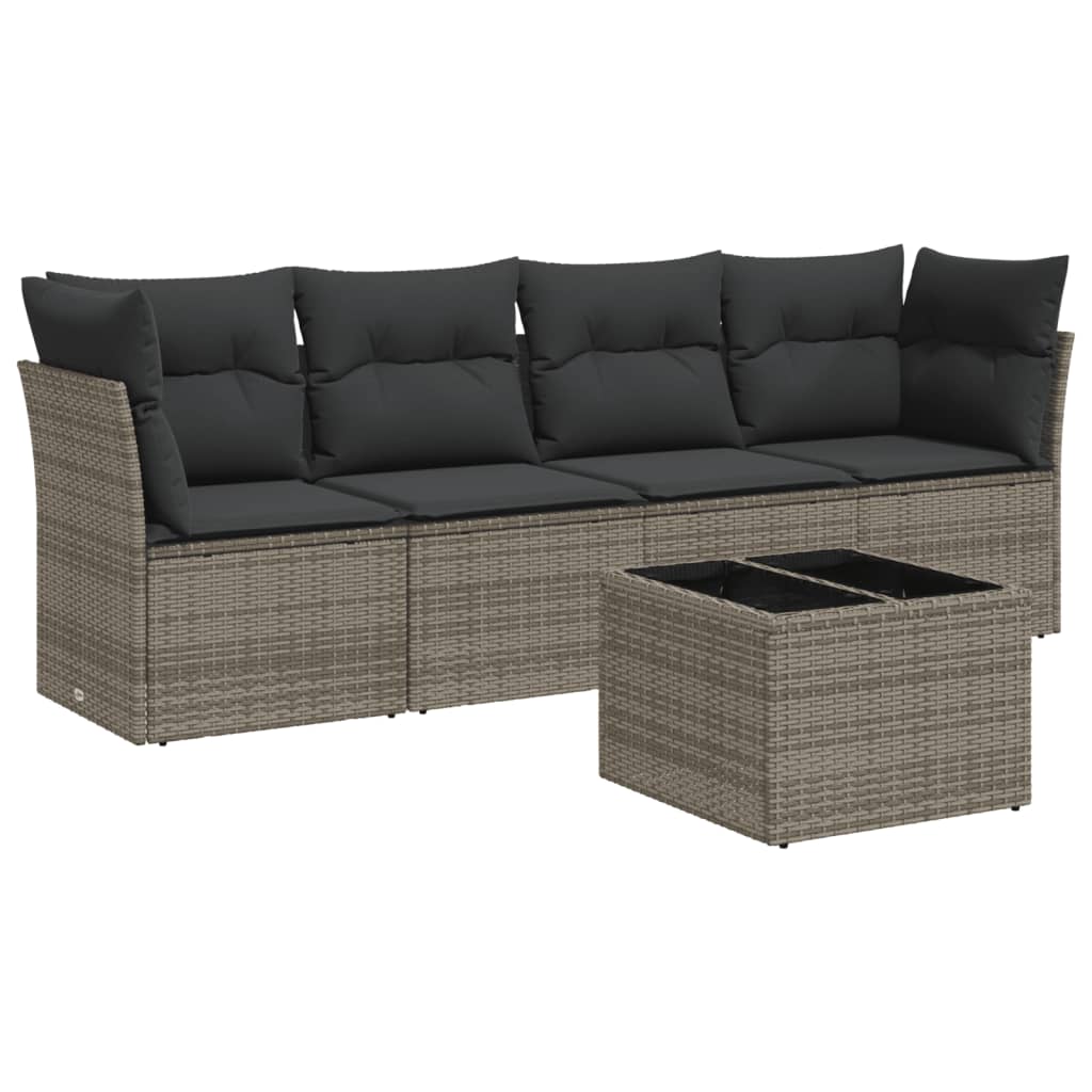 5-delige Loungeset met kussens poly rattan grijs is nu te koop bij PeponiXL, paradijselijk wonen!