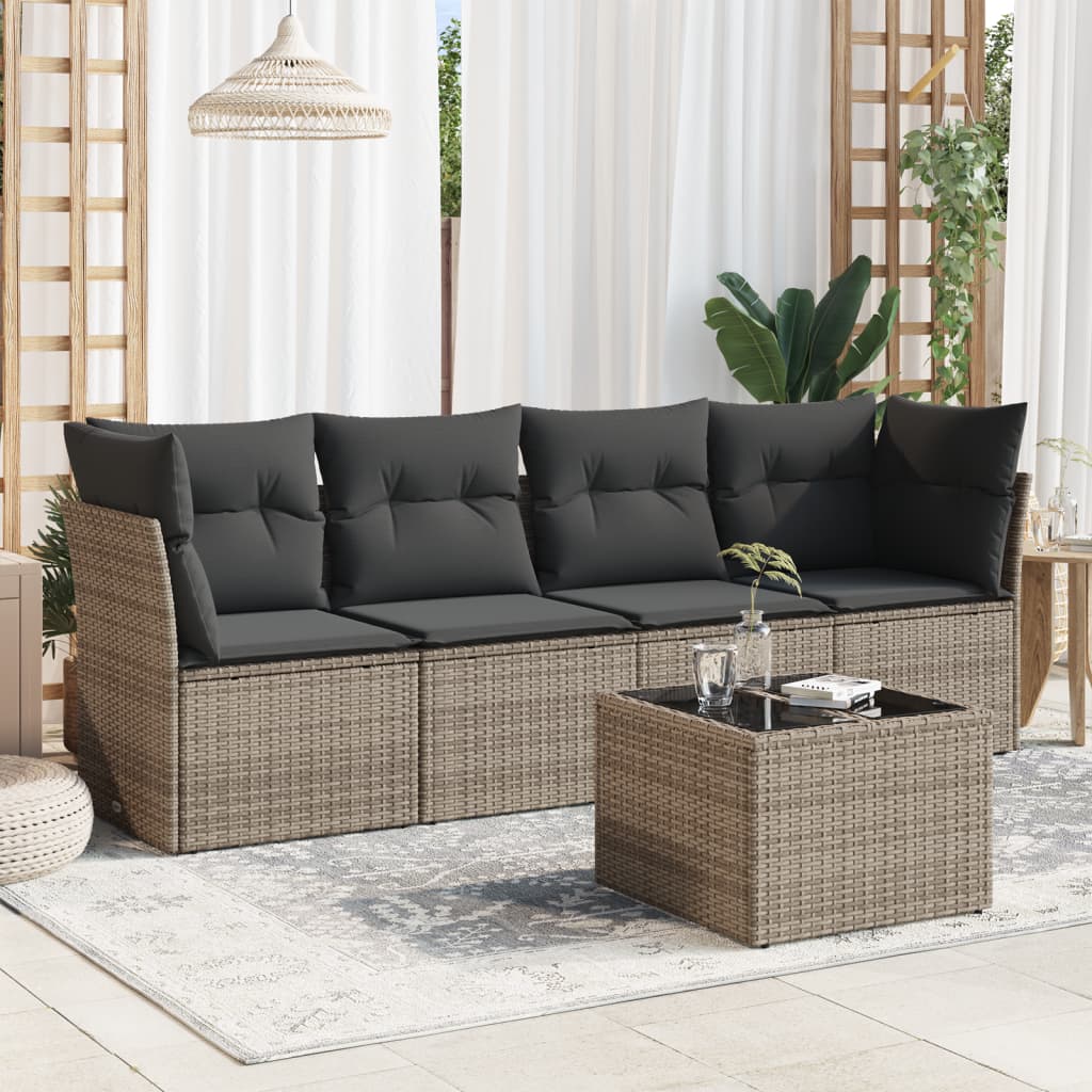 5-delige Loungeset met kussens poly rattan grijs is nu te koop bij PeponiXL, paradijselijk wonen!