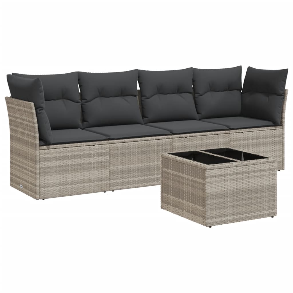 5-delige Loungeset met kussens poly rattan lichtgrijs is nu te koop bij PeponiXL, paradijselijk wonen!