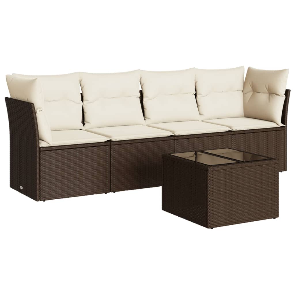 5-delige Loungeset met kussens poly rattan bruin is nu te koop bij PeponiXL, paradijselijk wonen!