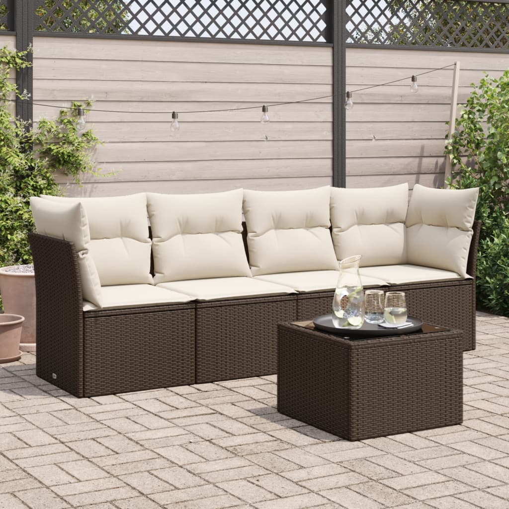 5-delige Loungeset met kussens poly rattan bruin is nu te koop bij PeponiXL, paradijselijk wonen!