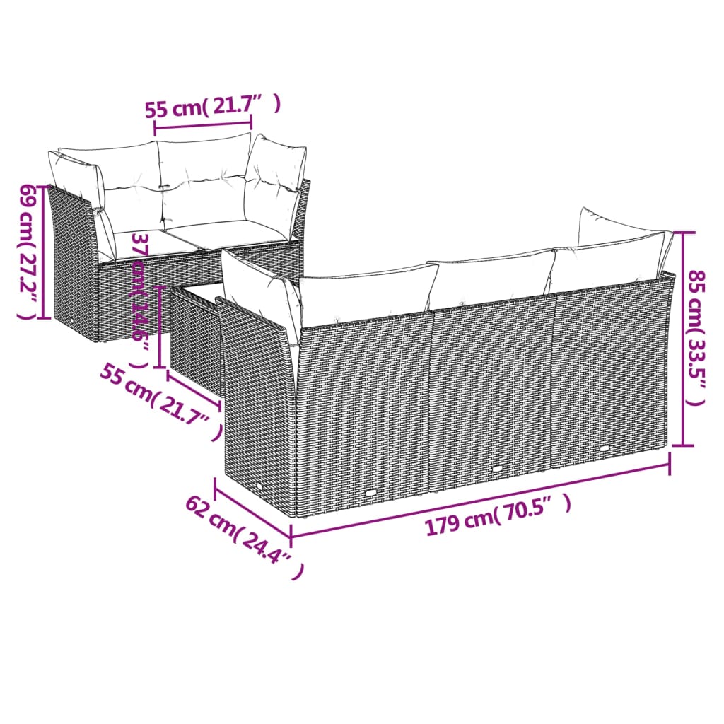 6-delige Loungeset met kussens poly rattan zwart is nu te koop bij PeponiXL, paradijselijk wonen!