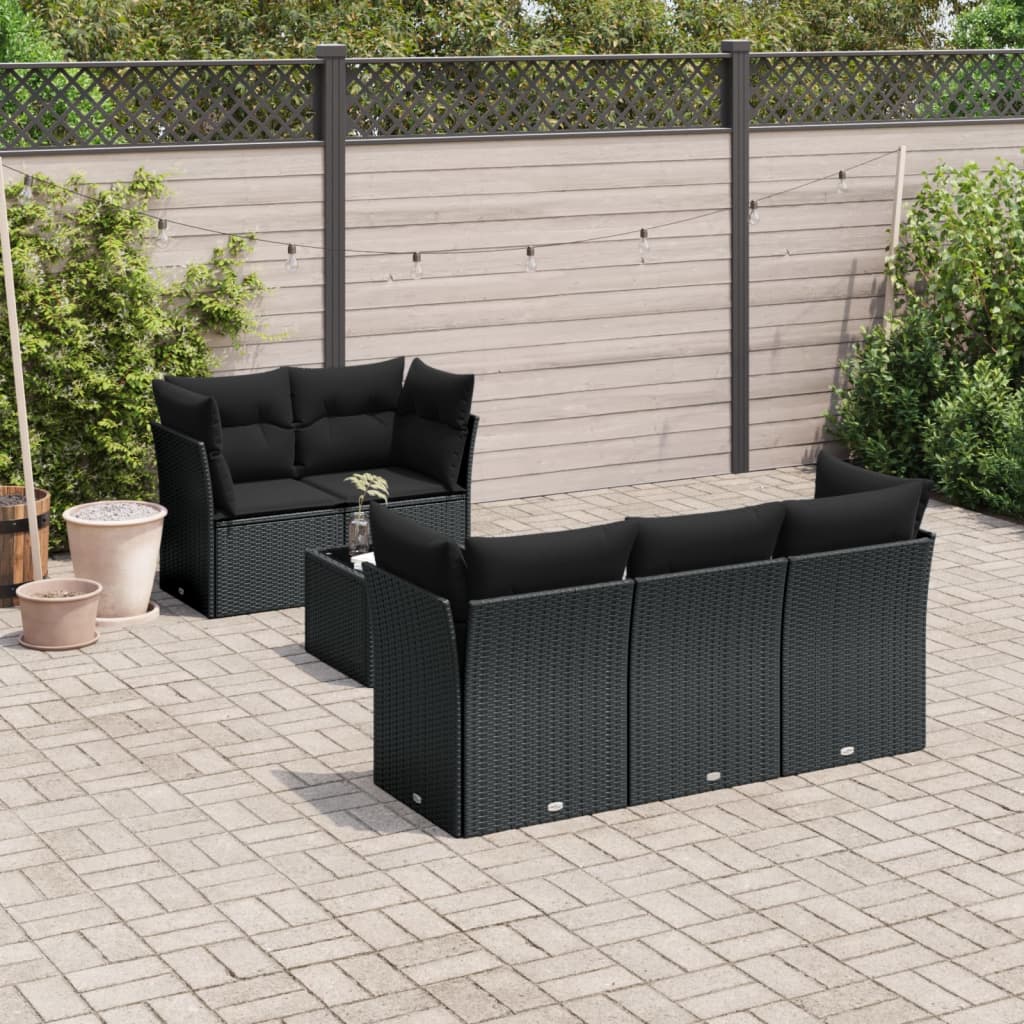 6-delige Loungeset met kussens poly rattan zwart is nu te koop bij PeponiXL, paradijselijk wonen!