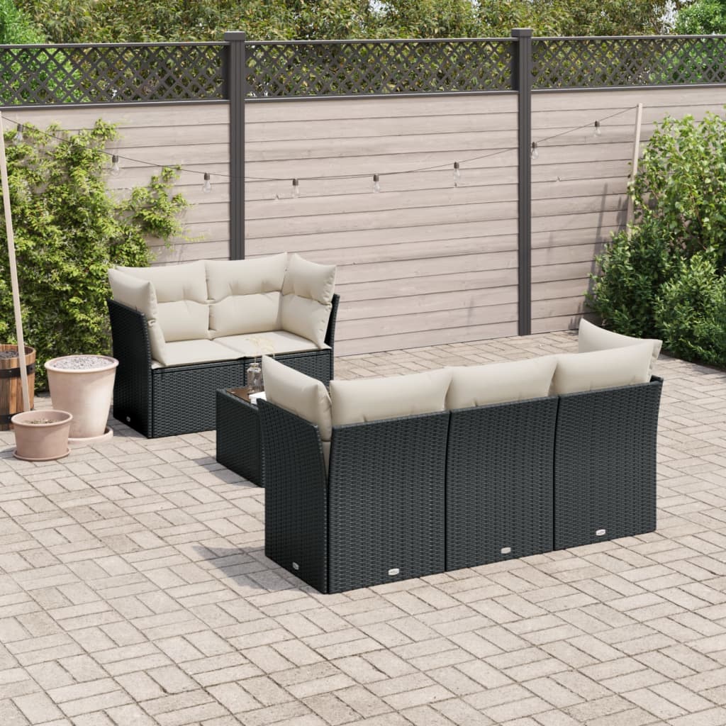 6-delige Loungeset met kussens poly rattan zwart is nu te koop bij PeponiXL, paradijselijk wonen!