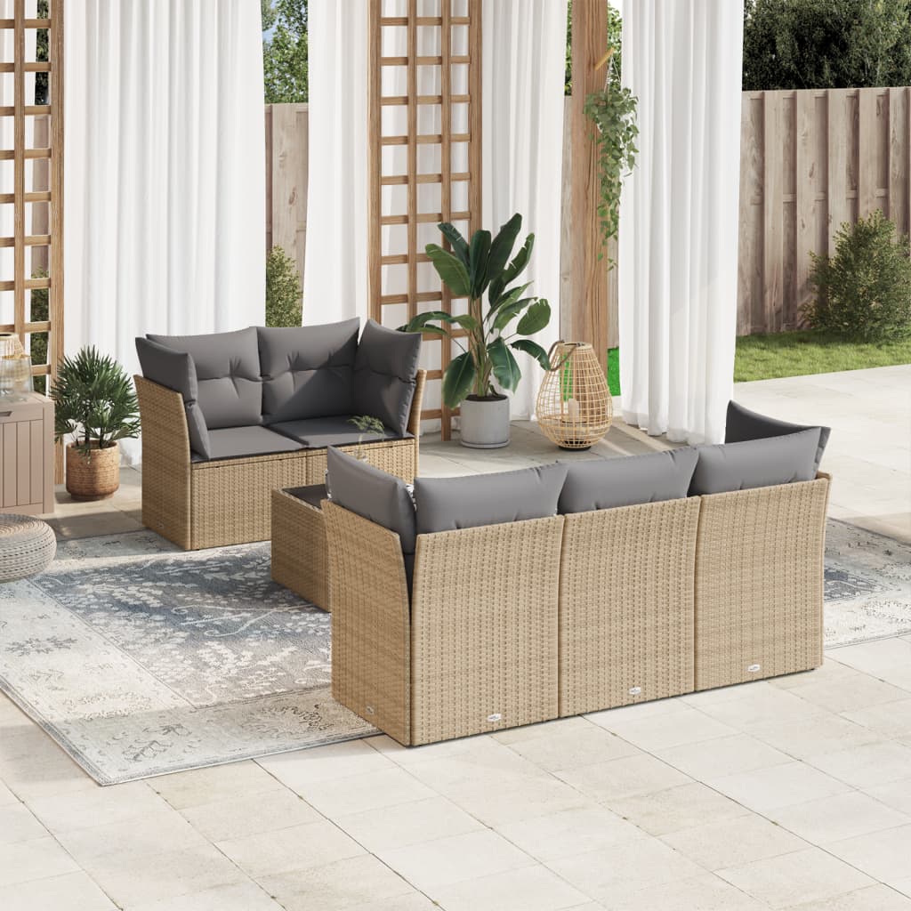 6-delige Loungeset met kussens poly rattan beige is nu te koop bij PeponiXL, paradijselijk wonen!