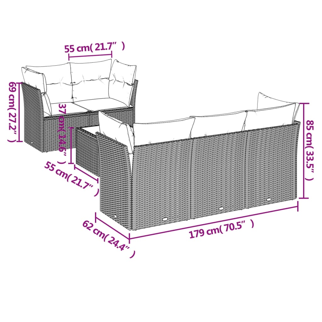 6-delige Loungeset met kussens poly rattan grijs is nu te koop bij PeponiXL, paradijselijk wonen!