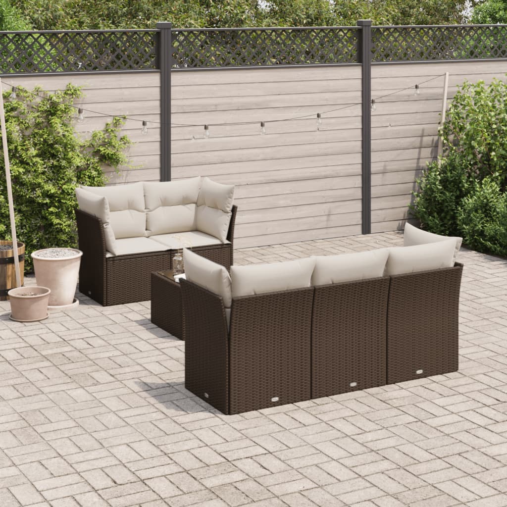 6-delige Loungeset met kussens poly rattan bruin is nu te koop bij PeponiXL, paradijselijk wonen!
