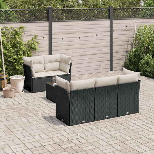 7-delige Loungeset met kussens poly rattan zwart is nu te koop bij PeponiXL, paradijselijk wonen!