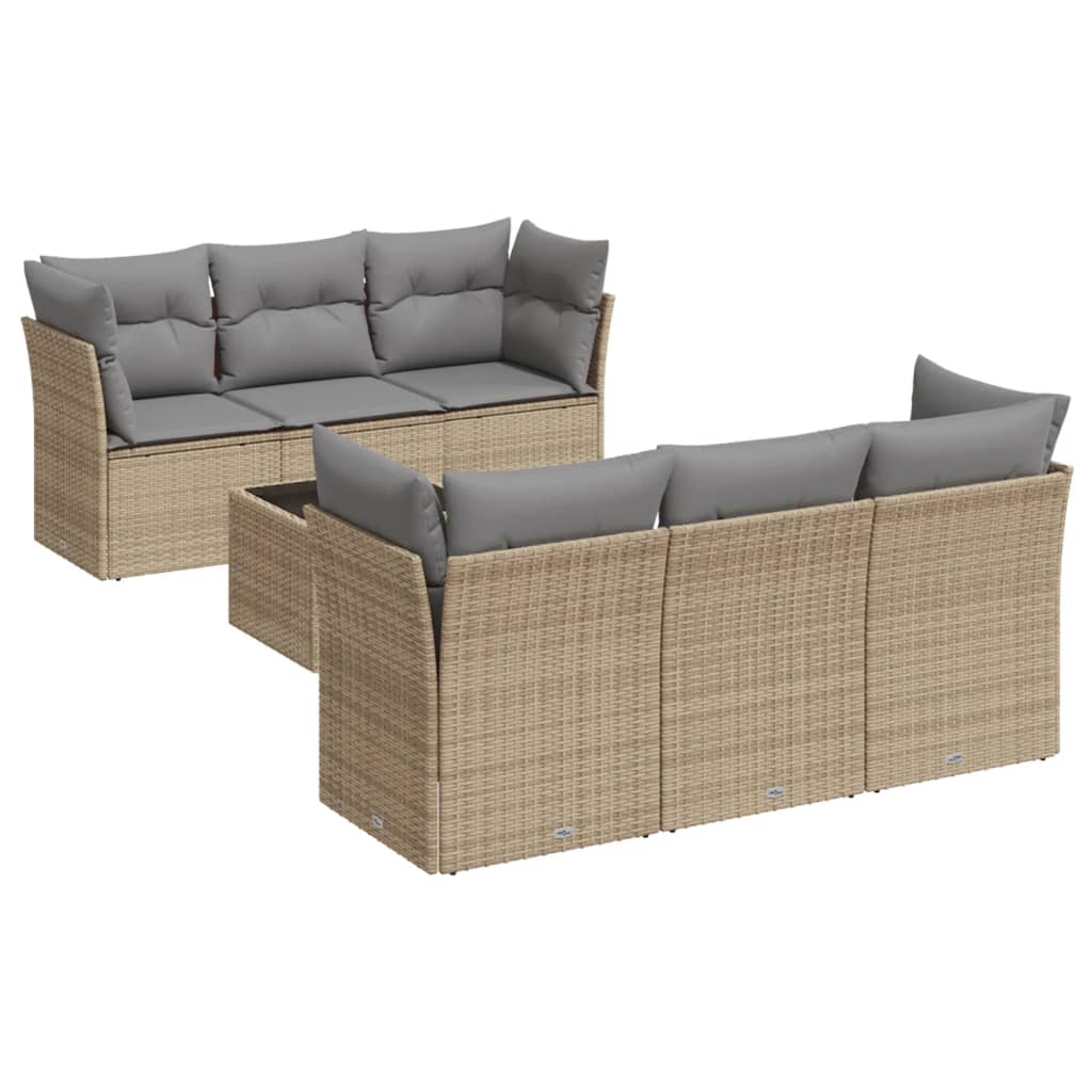 7-delige Loungeset met kussens poly rattan beige is nu te koop bij PeponiXL, paradijselijk wonen!