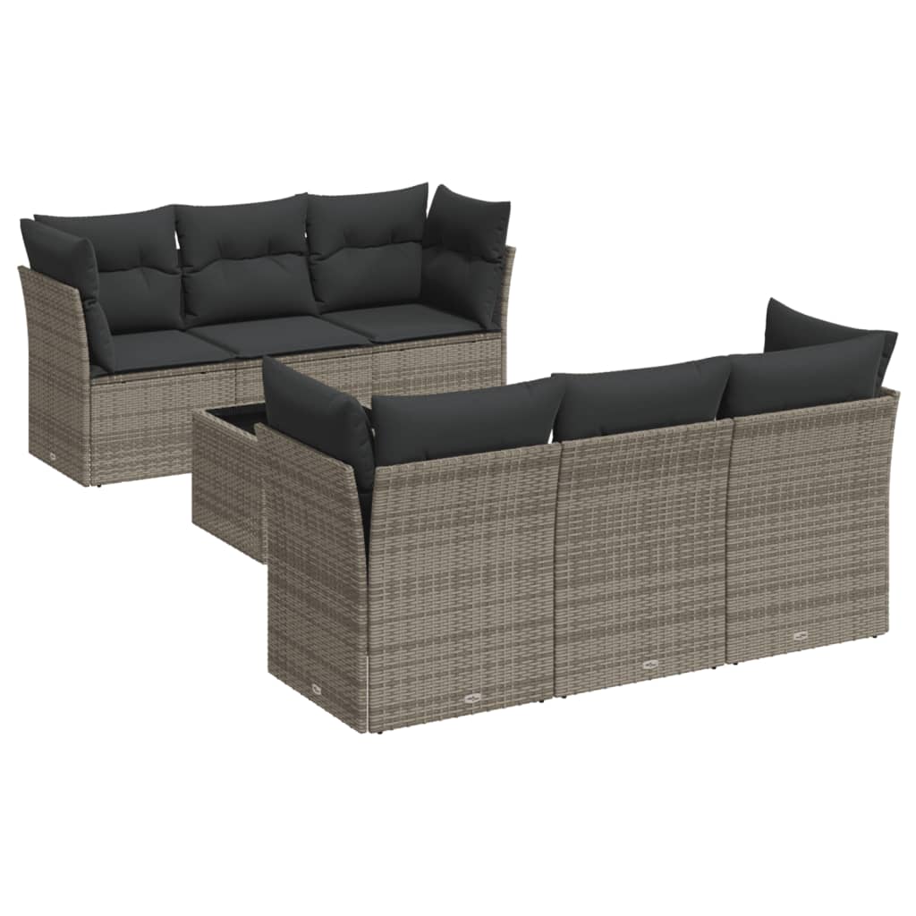 7-delige Loungeset met kussens poly rattan grijs is nu te koop bij PeponiXL, paradijselijk wonen!