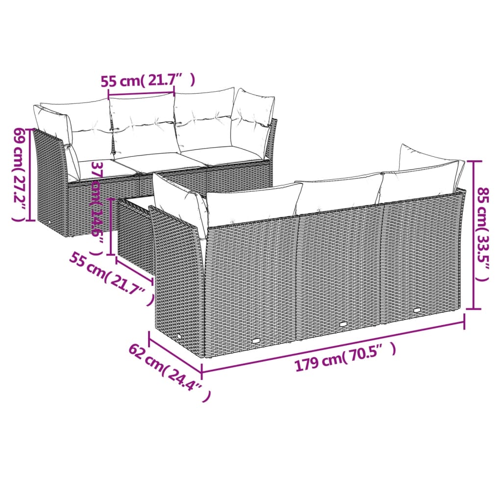 7-delige Loungeset met kussens poly rattan grijs is nu te koop bij PeponiXL, paradijselijk wonen!