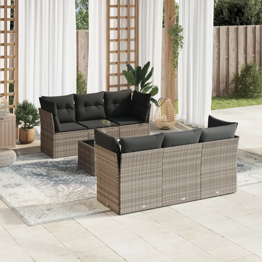 7-delige Loungeset met kussens poly rattan lichtgrijs is nu te koop bij PeponiXL, paradijselijk wonen!