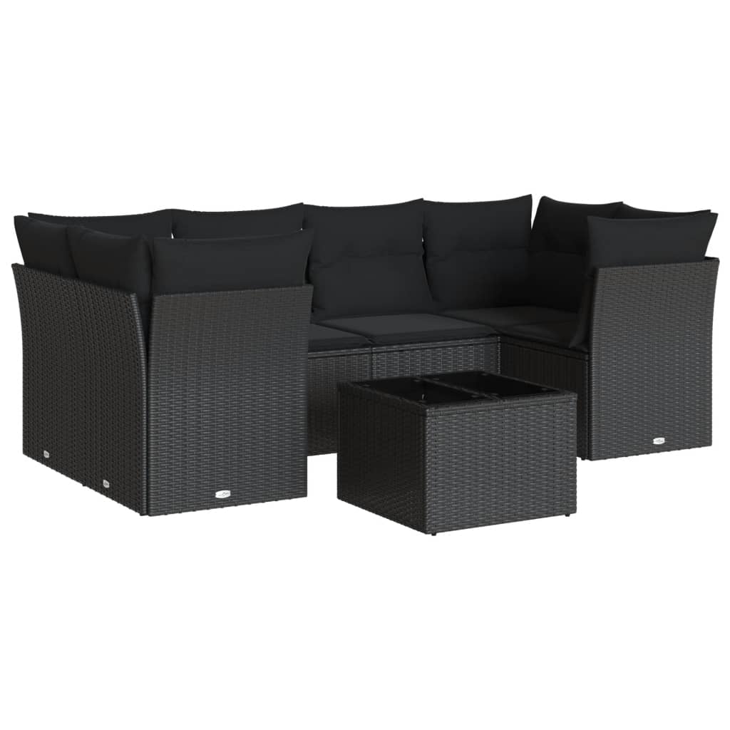 7-delige Loungeset met kussens poly rattan zwart is nu te koop bij PeponiXL, paradijselijk wonen!