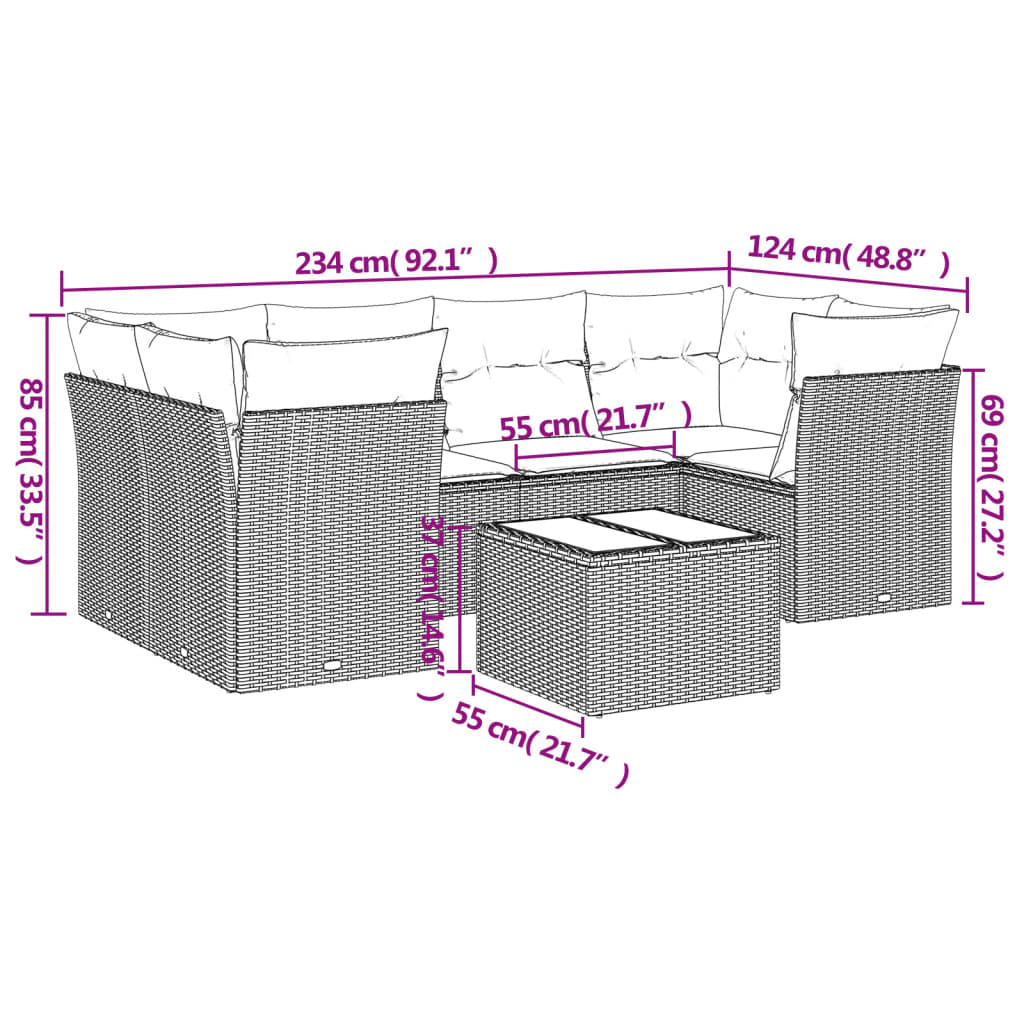 7-delige Loungeset met kussens poly rattan zwart is nu te koop bij PeponiXL, paradijselijk wonen!