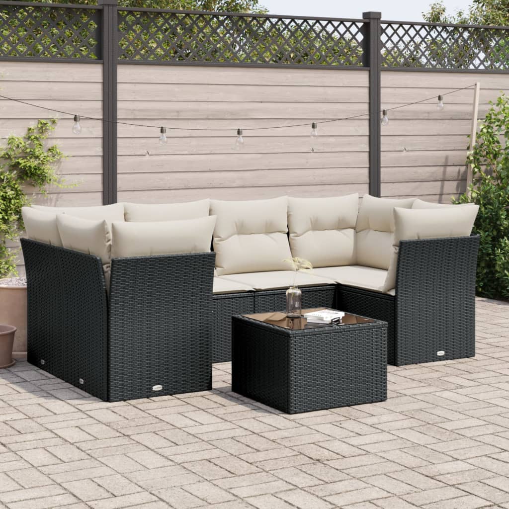 7-delige Loungeset met kussens poly rattan zwart is nu te koop bij PeponiXL, paradijselijk wonen!