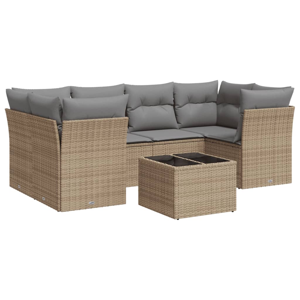 7-delige Loungeset met kussens poly rattan beige is nu te koop bij PeponiXL, paradijselijk wonen!